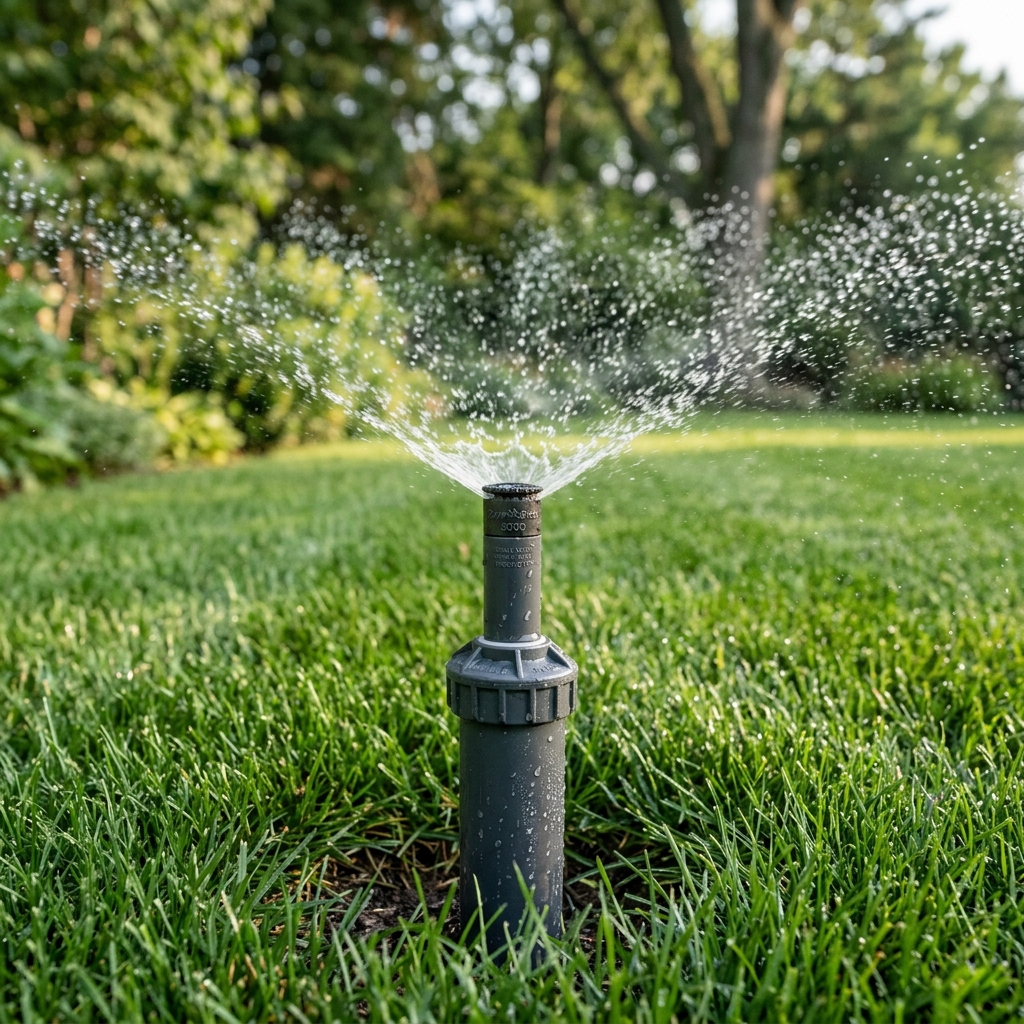 Micro-drip irrigation system watering garden flower beds